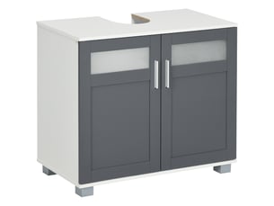 Meuble sous-lavabo avec 2 portes en verre trempé, 69 x 35 x 59 cm, blanc et gris