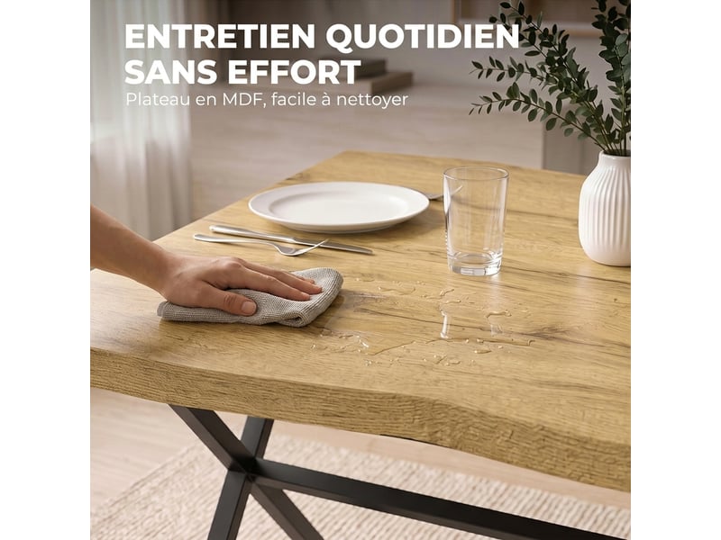 Table à manger pour 2 personnes, table de cuisine, style moderne avec plateau épais, 110 x 67 x 75,5 cm, noir et chêne - Conforama R