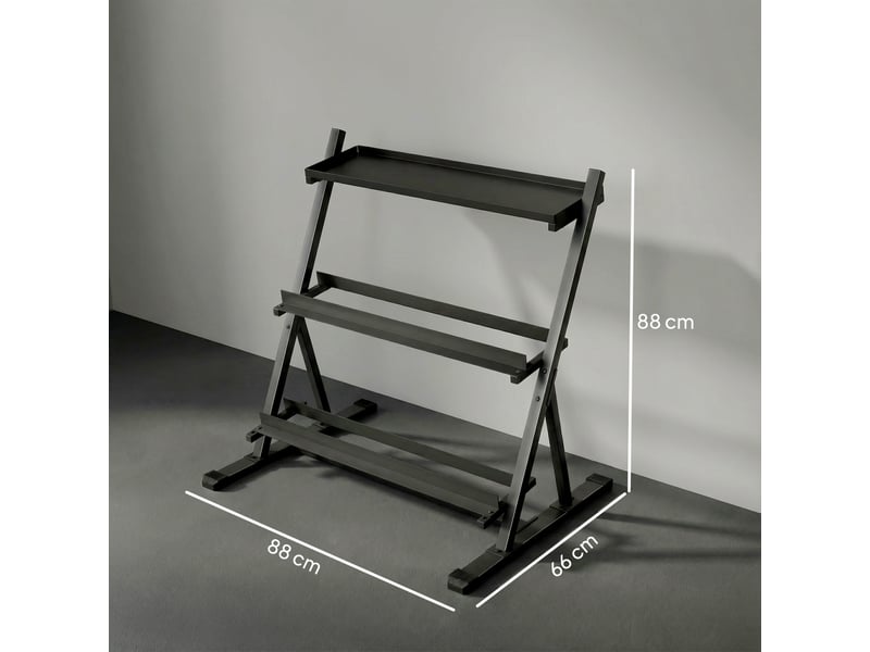  Support à haltères en acier à 3 niveaux, capacité 200 kg, 88 x 66 x 88 cm, noir  - Conforama E