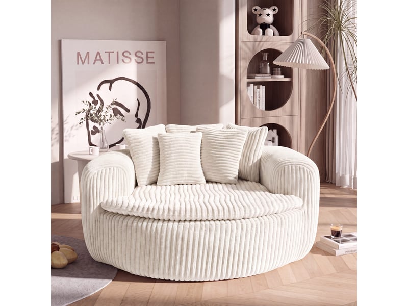  Fauteuil lounge 1 place 145 x 133 x 59 cm en velours côtelé beige, avec assise profonde, accoudoirs et 5 coussins DJ-W3463P5032758-ZMS - Conforama B