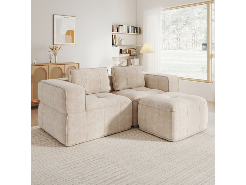  Canapé d’angle modulable 2 places en polyester beige – 198 x 162 x 67 cm Fay Lum - Conforama W