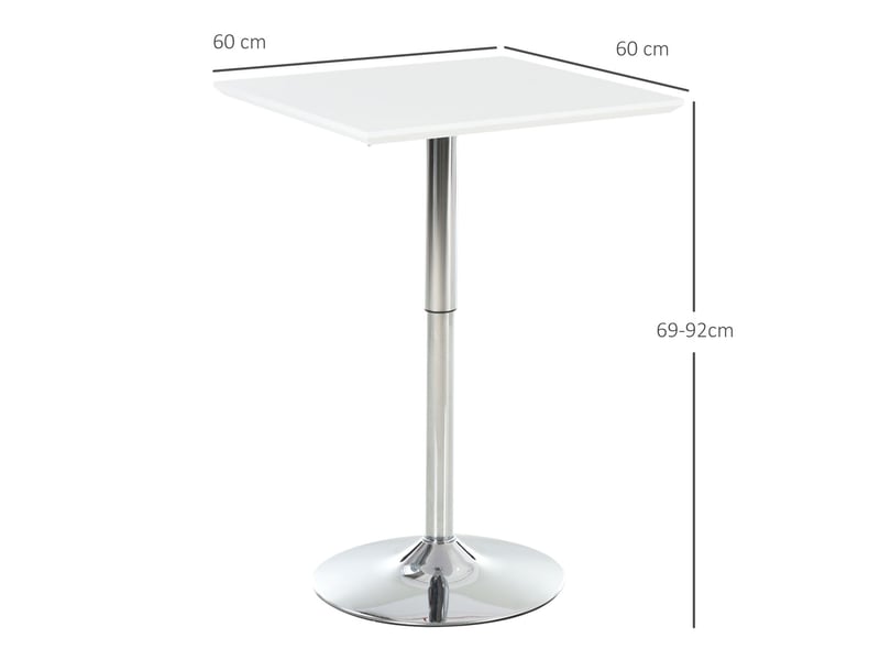  Table salle à manger 60x60, hauteur réglable table à manger, plateau laqué brillant, structure métal robuste, patins antidérapants  - Conforama B