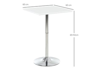 Table salle à manger 60x60, hauteur réglable table à manger, plateau laqué brillant, structure métal robuste, patins antidérapants