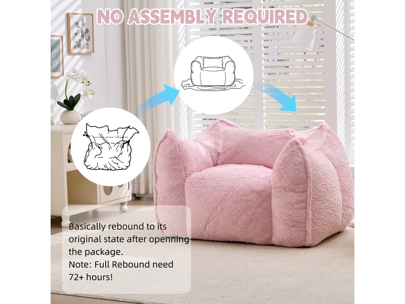 Fauteuil pouf géant 123 x 97 x 73 cm, fausse fourrure, mousse haute densité, coussin inclus pour salon et chambre - rose - Conforama E