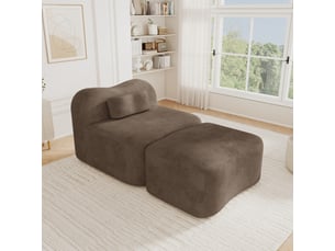Canapé modulable, canapé 1 place, en tissu, marron, avec pouf, pour salon, chambre, adapté à l'espace de vie, appartement