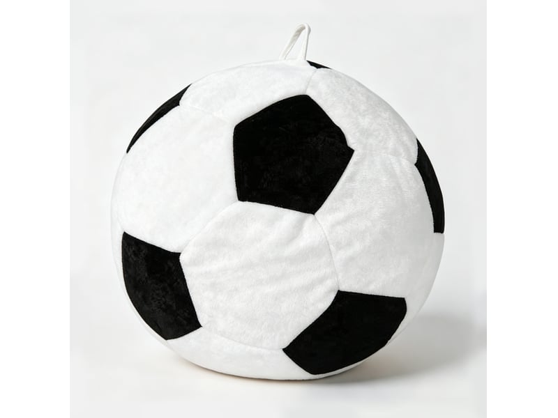 Pouf ballon de football 100x80 cm confort lounge salon, mousse de rembourrage, flanelle,coloris blanc+noir - Conforama A