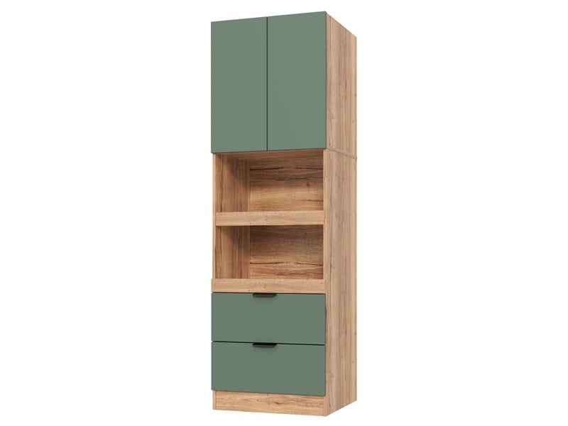  Meuble de cuisine muvano pour micro-ondes, vert et décor bois, 2 tiroirs, hauteur 200 cm  - Conforama A