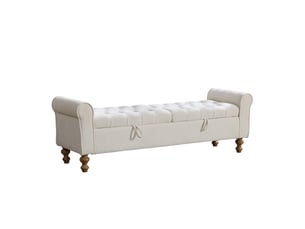 Banc coffre 156x41x51 cm, 2 couvercles, rangement, design moderne, structure robuste, tissu bouclette, couleur beige