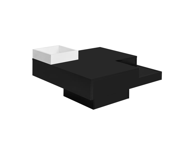 Table basse 72x72x30 cm avec éclairage led et boîte de rangement amovible, plateau carré, panneaux brillants, noir et blanc ABC - Conforama A