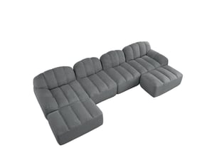 Canapé modulable 4 places en u avec 2 ottomans, tissu bouclette granuleux gris