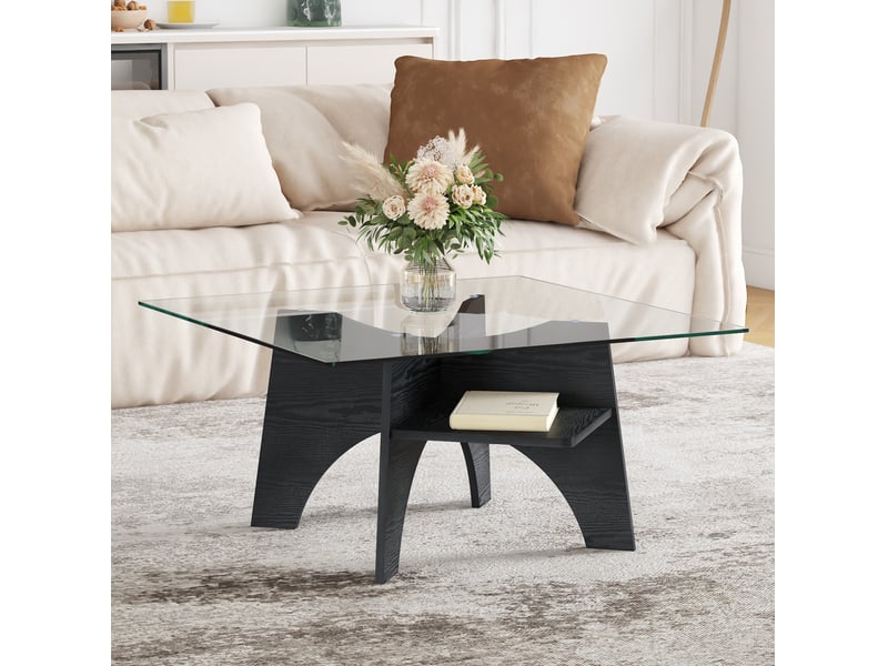  Table basse carrée 80x80x40 cm plateau en verre de sécurité mdf noir  - Conforama B