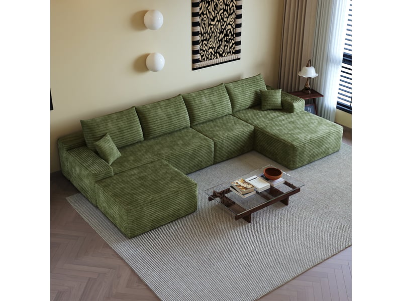 Canapé d'angle, canapé modulable, design moderne, 340 cm, pour salon, chambre, appartement, vert, livré monté, assise profonde - Conforama W
