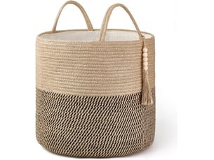 Panier de rangement tressé noir et jaune chanvre, 1 pièce, 38*38*45cm, décoré de corde naturelle, pour le salon et la décoration intérieure