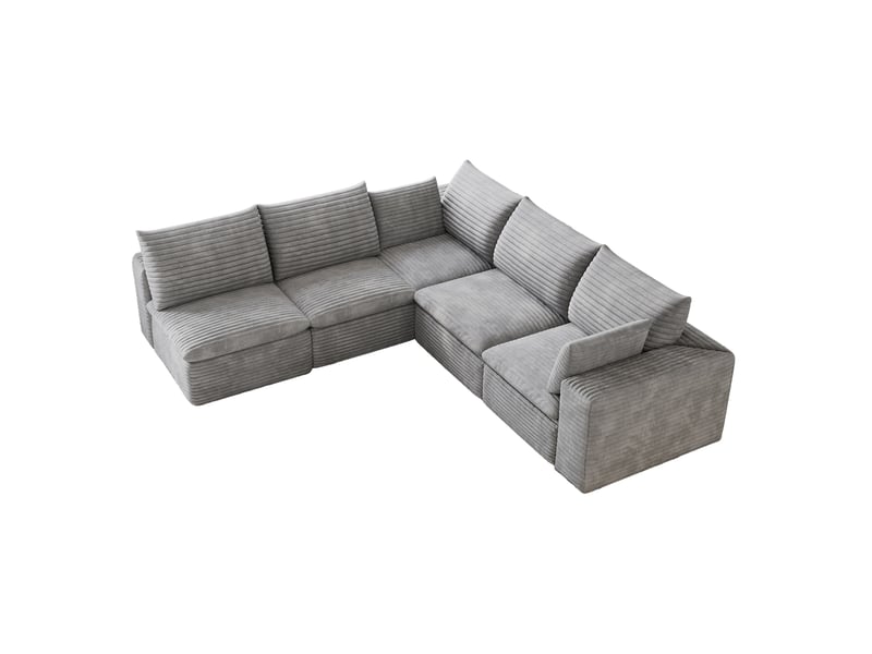  Canapé d'angle modulaire tcqpz 5 places 260 x 250 cm velours côtelé coussins amovibles sans montage gris foncé  - Conforama A