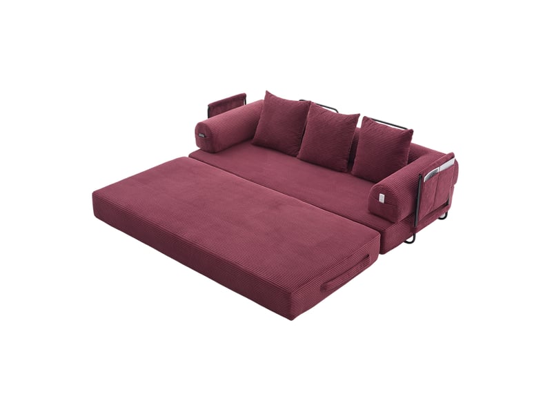 Canapé modulable modenvie 3 places velours côtelé rouge vin 200 x 94 x 67 cm - Conforama A