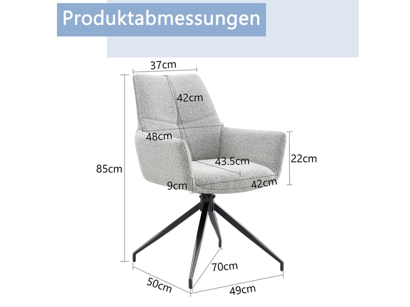  Fauteuil pivotant à 360° avec accoudoirs en tissu et métal noir et gris clair  - Conforama E