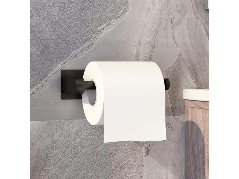  Porte-papier toilette autocollant pour cuisine ou salle de bain, sans perçage, se fixe au mur, en acier inoxydable brossé,noir  - Conforama C