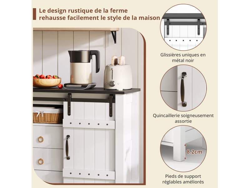  Buffet 120x40x80 cm – 2 portes coulissantes et 3 tiroirs – blanc  - Conforama E