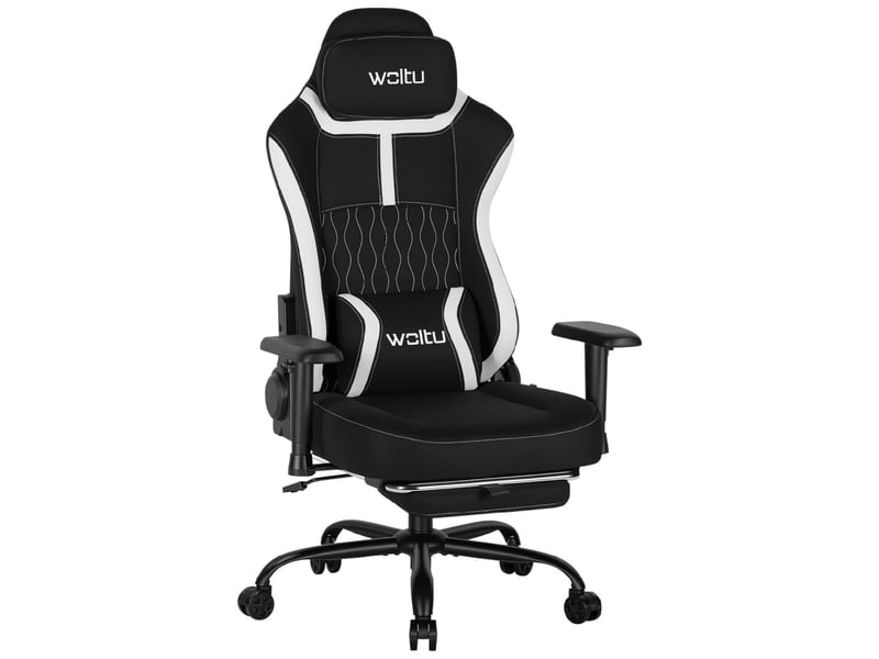  Chaise gaming, avec dossier inclinable appui-tête,repose-pieds rétractable, en maille, noir  - Conforama A