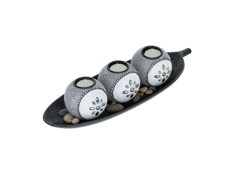  Lot de 3 bougeoirs ronds décoratifs pour table ambiance cosy 30 x 10 x 5 cm en métal argenté 13_0011902  - Conforama A
