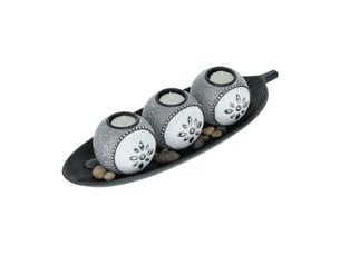 Lot de 3 bougeoirs ronds décoratifs pour table ambiance cosy 30 x 10 x 5 cm en métal argenté 13_0011902