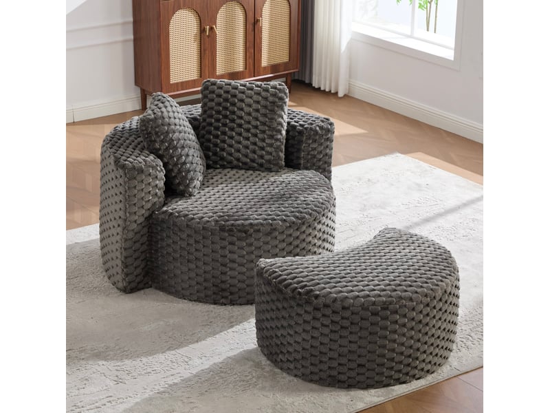 Fauteuil avec repose-pieds tcqpz compressé 130 x 115 x 84 cm sans montage tissu gris foncé salon chambre - Conforama E