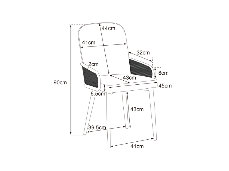  Chaises de salle à manger lot de 6 en velours avec design en rotin pe et pieds métalliques gris  - Conforama C