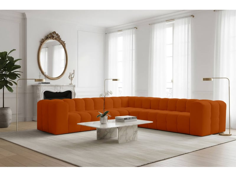 Canapé d'angle réversible miloe 6 places avec accoudoirs en velours - terracotta MILOE - Conforama B