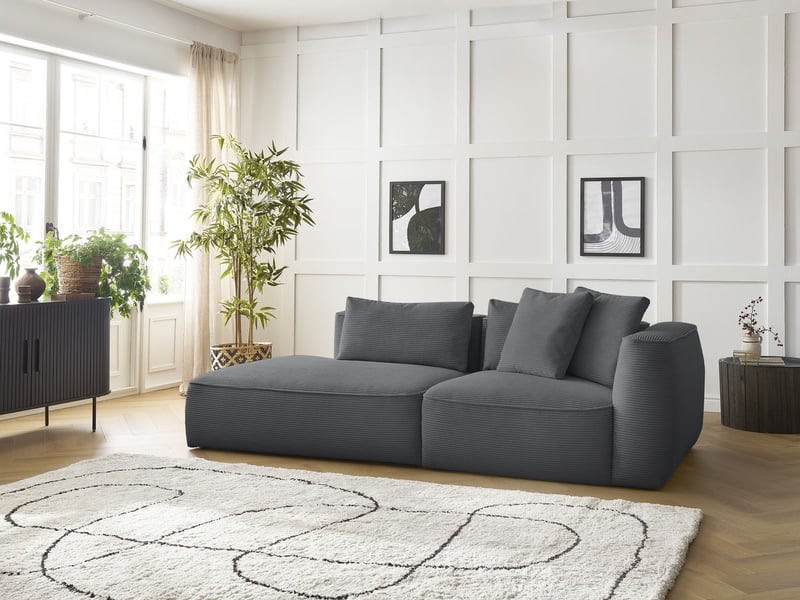  Bobochic canapé droit fixe 3 places leopold velours côtelé gris foncé  accoudoir droit LEOPOLD - Conforama D