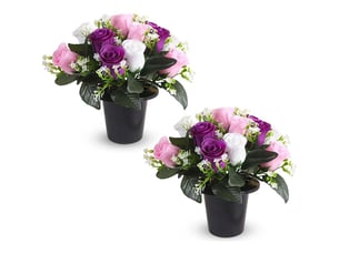 Pots fleurs artificielles cimetiere, fleur artificielle deco réaliste roses fleur artificielle cimetiere plante artificielle exterieur pour cimetière maison jardin balcon porche (violet)