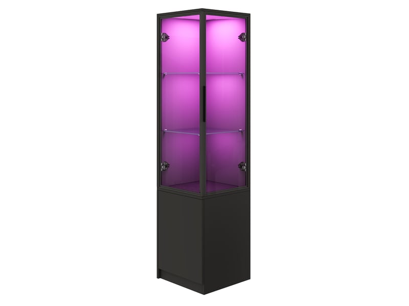 Vitrine d’angle 40x40x160 cm noire avec led contrôlée par application - Conforama A