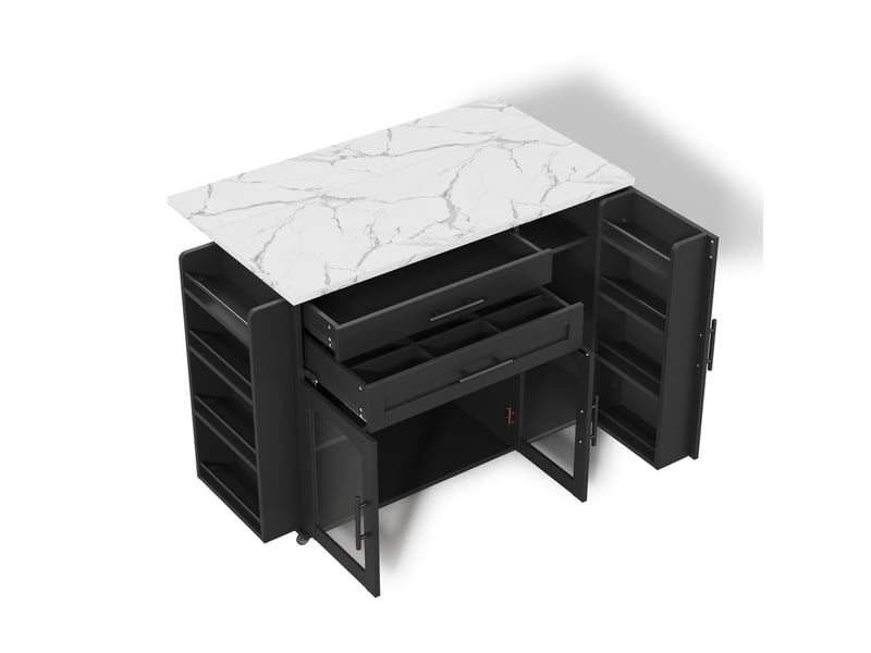  Desserte de cuisine mobile 120 x 45-70 x 90 cm – noir – plateau rabattable, rangement et 5 roulettes verrouillables  - Conforama D