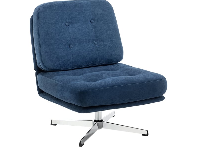  Fauteuil 87x70x84 cm, pivotant 360°, assise large, dossier épais, structure métal, canapé 1 place, couleur bleu foncé  - Conforama A
