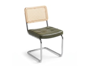 Lot de 2 chaises cantilever en cuir synthétique marron et cannage pieds en acier chromé style breuer