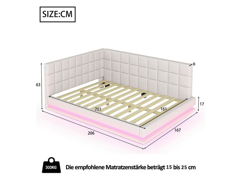 Lit banquette enfant 160 x 200 cm avec led, usb et sommier à lattes, lin, beige Fay Lum - Conforama C