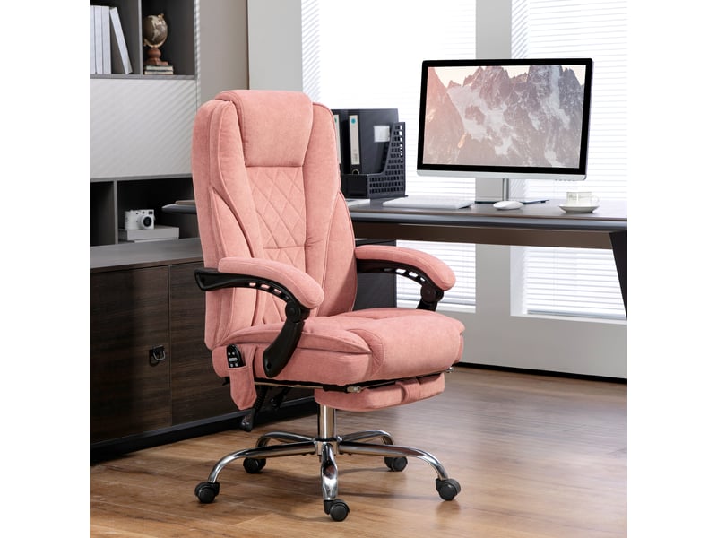  Chaise de bureau ergonomique avec fonction massage, repose-pieds, pivotante, roulettes, rose  - Conforama C