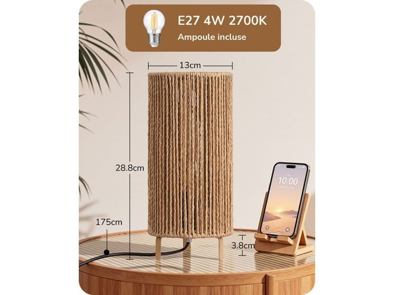  Lampe de table lot de 2 abat-jour en papier tresse blanc or led e27 blanc chaud 2700k 28,8 cm 370618_AACUS34777_6_DROPFR - Conforama E