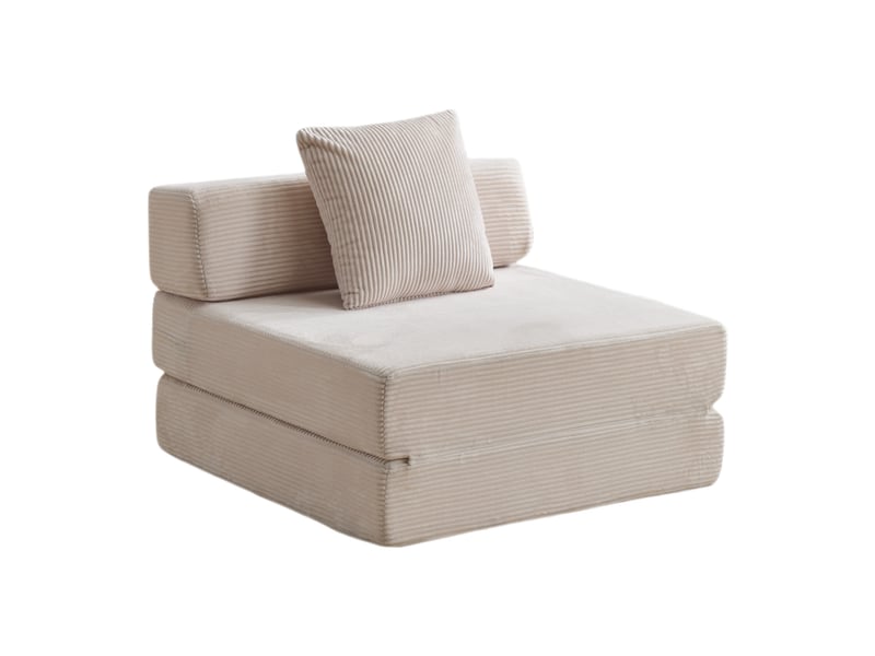  Fauteuil convertible corda, blanc, canapé-lit sol, coussin dossier, accoudoirs, tissu velours côtelé  - Conforama E