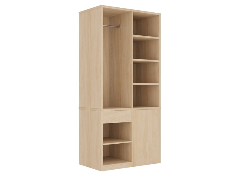  Armoire de rangement bois clair 70 × 47 × 170 cm avec penderie, 4 tiroirs et étagères pour chambre  - Conforama D