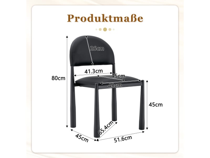 Lot de 2 chaises modernes pour salle à manger – rembourrées, dossier arrondi, cuir pu et pieds métal – 80 cm - Conforama C