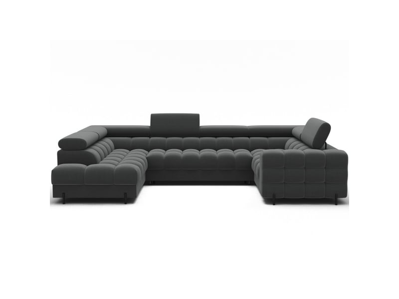 Canapé panoramique convertible factory 3 places gris foncé – angle gauche avec coffre - Conforama A