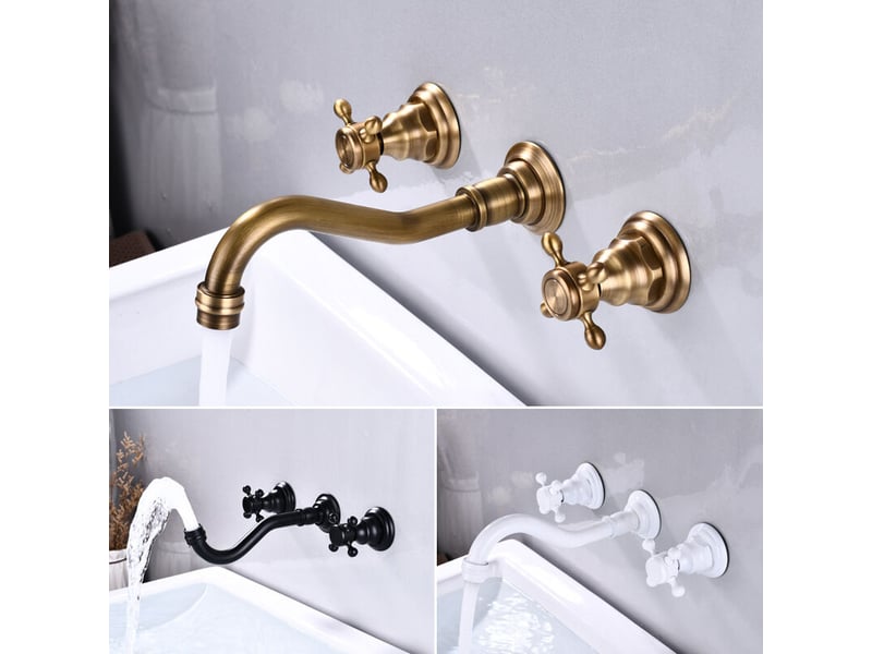  Robinet mitigeur mural pour lavabo de salle de bain 3 trous -couleur blanc  - Conforama E