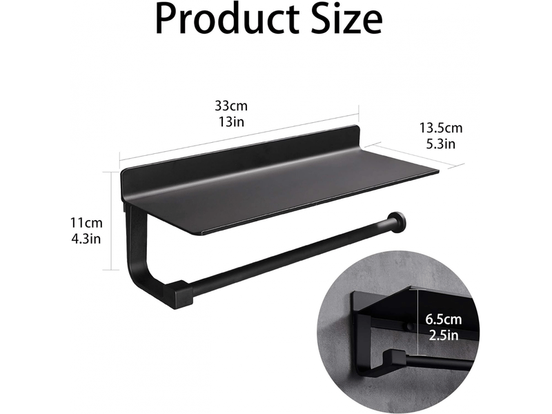  Porte-papier toilette, porte-serviettes en papier, accessoires de cuisine, aluminium mat, porte-papier de cuisine sans perforation, noir  - Conforama D