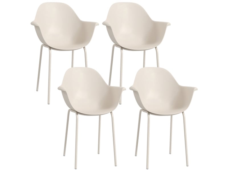 Lot de 4 chaises de jardin empilables avec dossier et accoudoirs, capacité 120 kg, gris, idéales pour balcon et terrasse - Conforama A