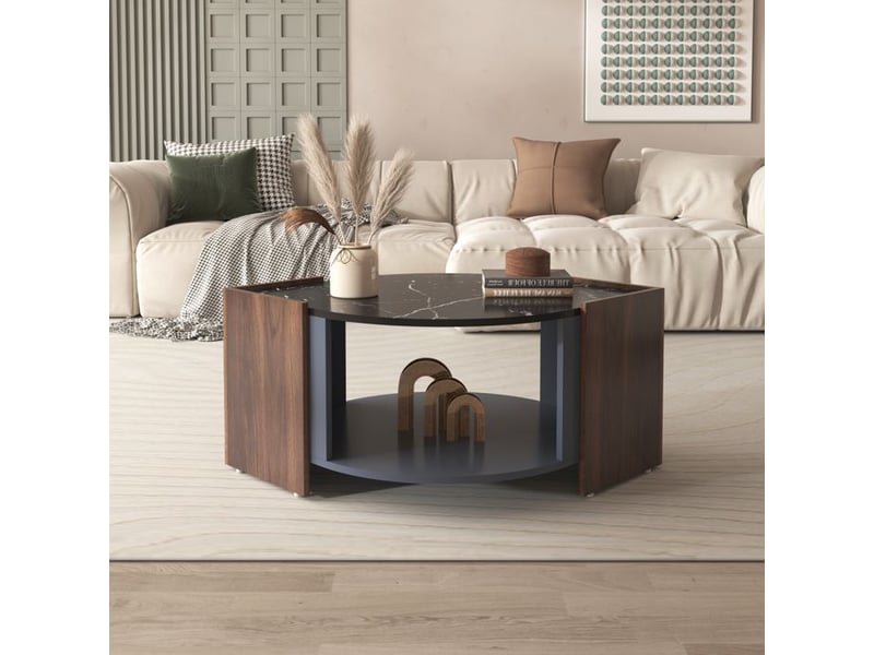  Table basse en marbre et noyer - marbre noir et veinure de noyer - dimensions 96.5x63x40cm - Conforama B