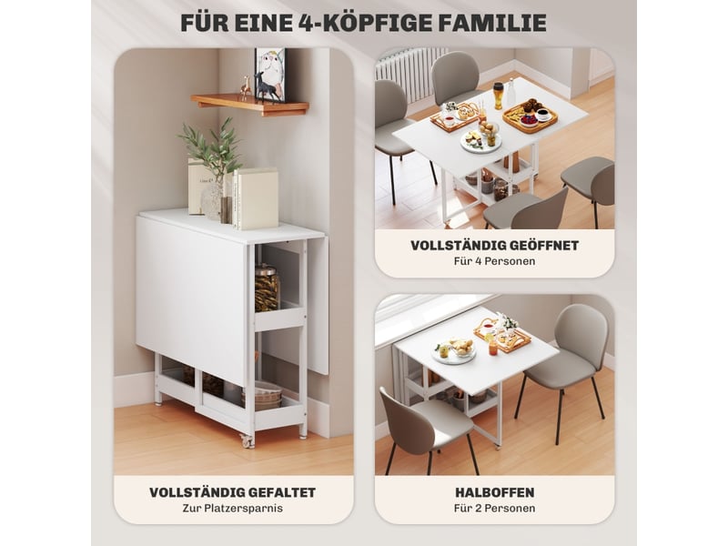 Table à manger pliable,133,4x80x75 cm,avec 2 étagères,mdf,blanche - Conforama D