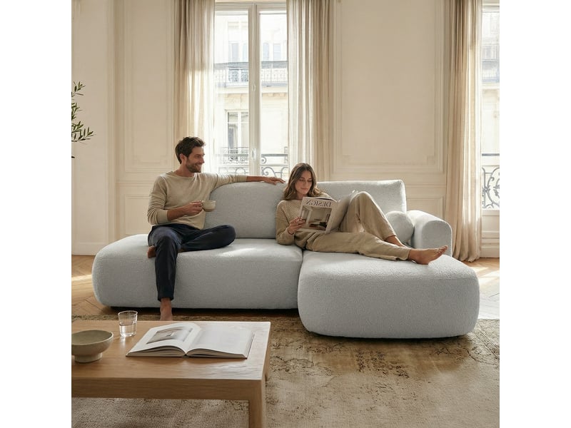 Canapé molino convertible 4 places angle droit gris clair laine bouclée 3CA61.LO.4AC.D.16 - Conforama B