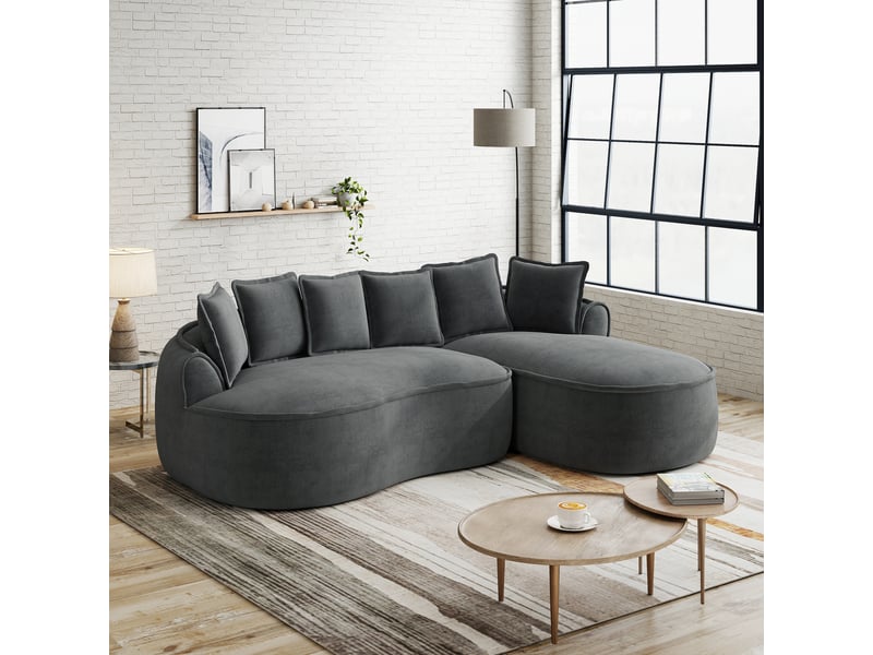  Canapé d'angle modulaire sans armature avec assise profonde et larges accoudoirs en chenille gris  - Conforama B