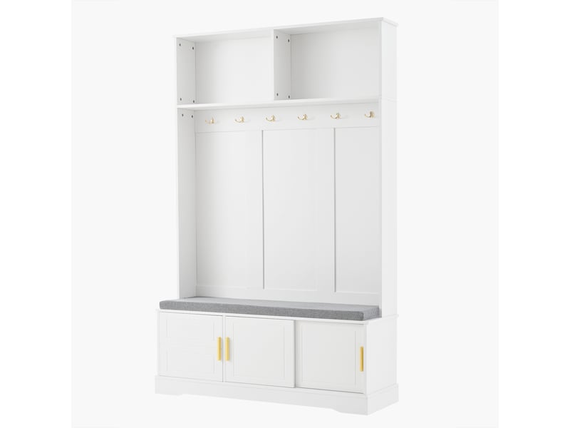 Portemanteau avec banc et rangement 120 x 191 cm en panneau de particules blanc - Conforama W