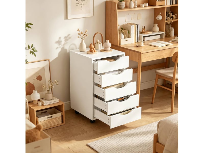  Caisson de rangement mobile à 5 tiroirs, 40x40x66,5 cm, blanc  - Conforama B